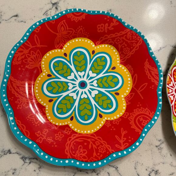 Pier 1 SUNNY FLORAL melamine dinner Plate / Salad Plate bright colors flowers - Picture 5 of 8